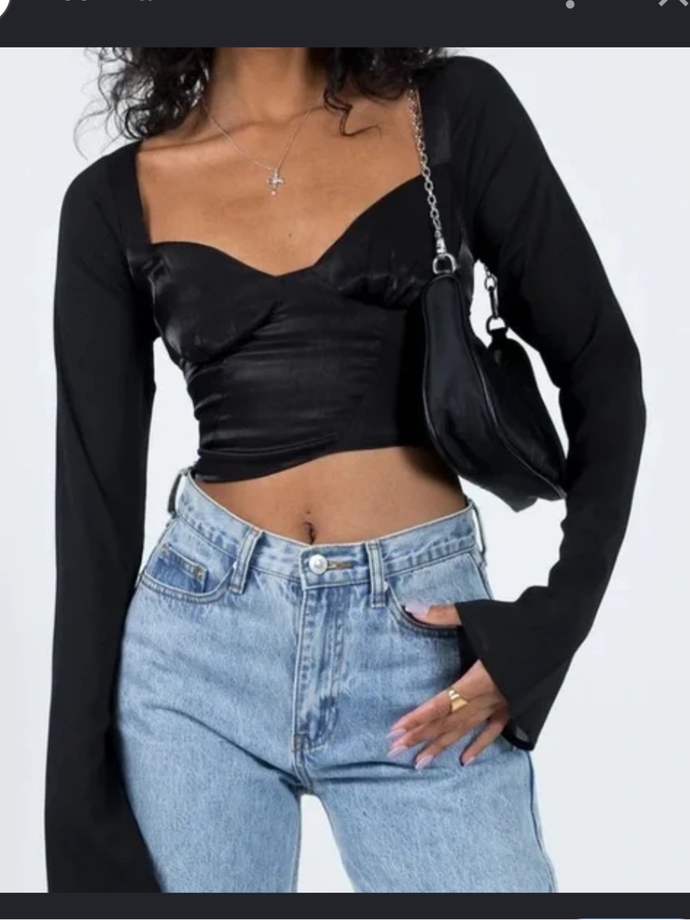 Princess Polly Afflect Sweetheart Long Sleeve Crop Top